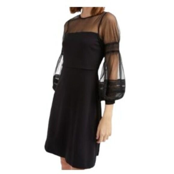 French Connection Paulette Puff Sleeve Cocktail Dress in Black 10 NWT - Picture 1 of 2